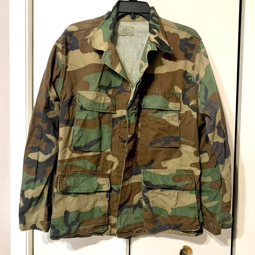 Vintage US Army Camo Field Military Jacket Camouflage Parka hipster Medium short